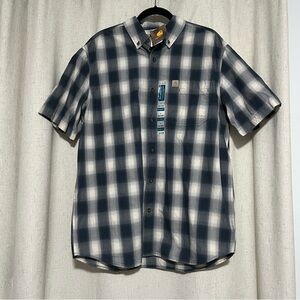 Carhartt Men's Blue and White Plaid Shirt